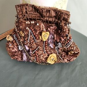Embellished Brown Clutch with Floral Accents